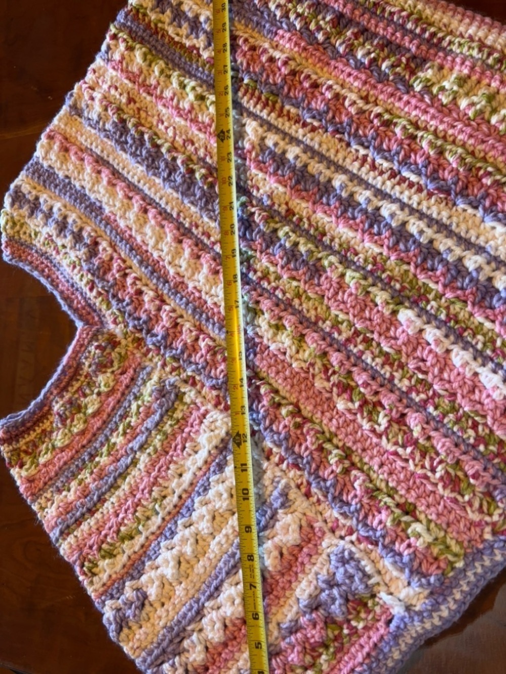 Crochet V-Neck Women’s Sweater Poncho - Pink, White & Lavender - Picture 5 of 6